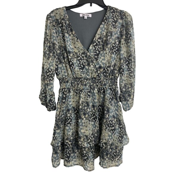 Mimi Chica Size L Floral Patchwork Sheer Smocked Midi Dress Feminine - Picture 1 of 7